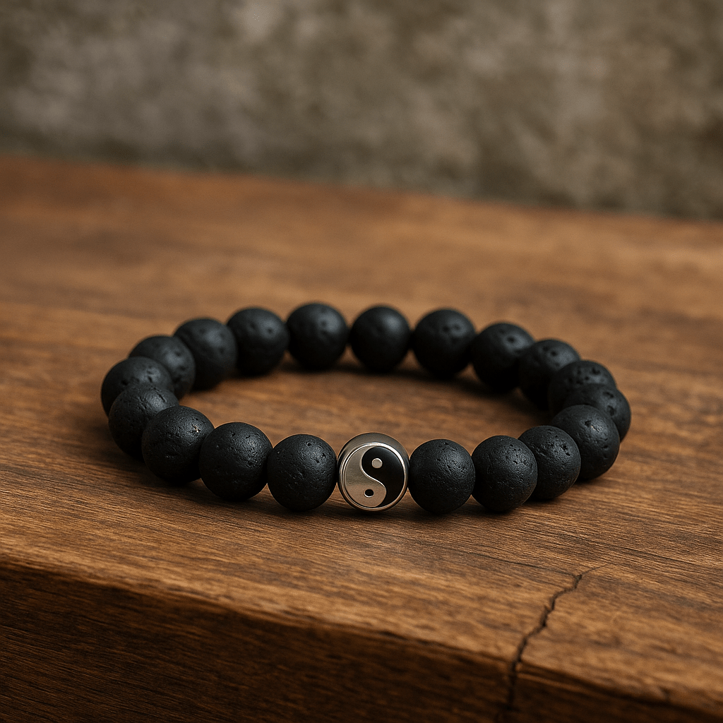 Yin Ying Bracelet With Lava - 10mm - crystal lava stone bracelet - Aroma Paradise