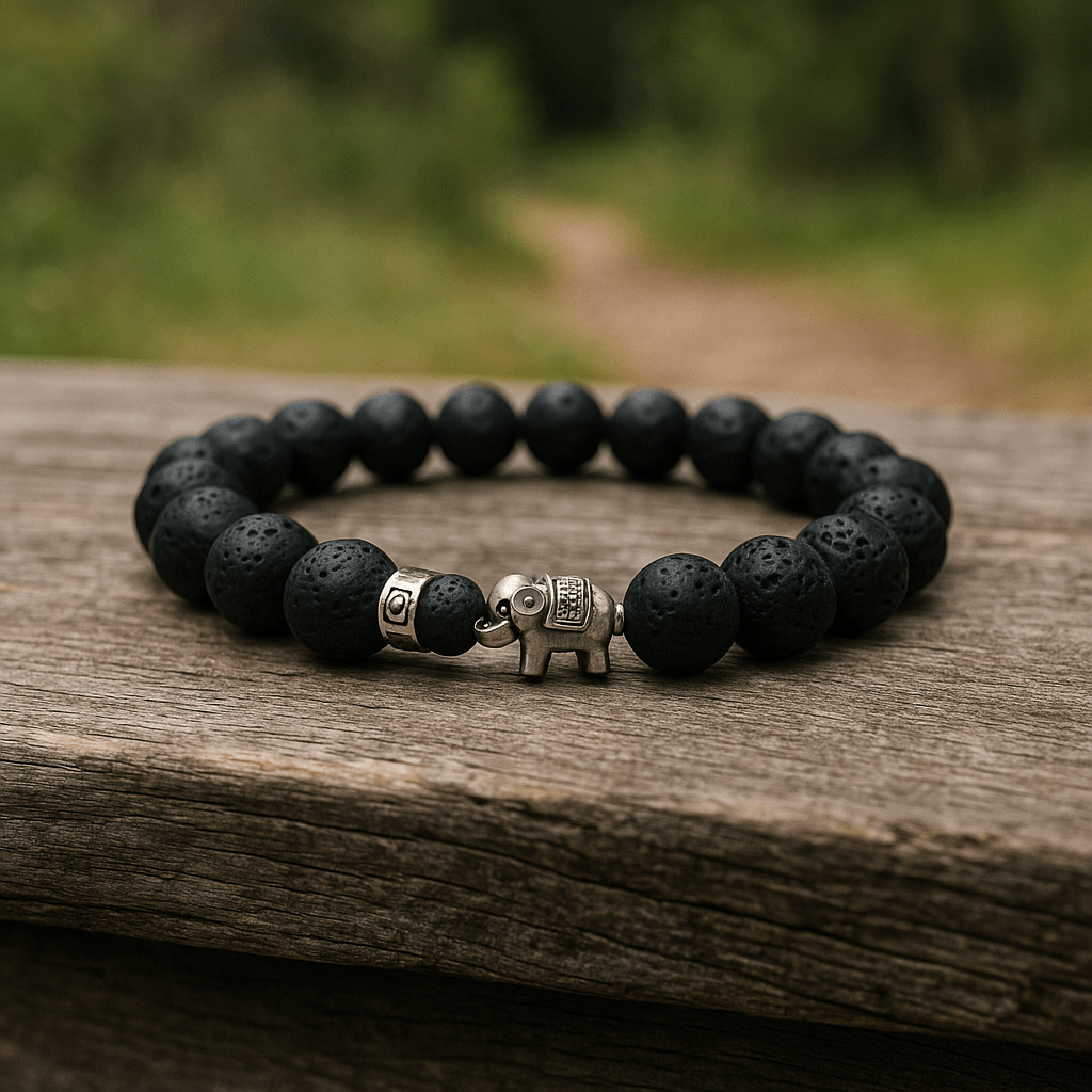 Elephant Bracelet With Lava Stone - 10mm - crystal lava stone bracelet - Aroma Paradise