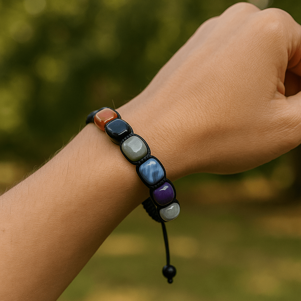 7-Chakra crystal lava stone aromatherapy bracelet - alternate view - Aroma Paradise