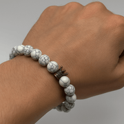 Crown Bracelet With Howlite - 10mm - crystal lava stone bracelet - alternate view - Aroma Paradise