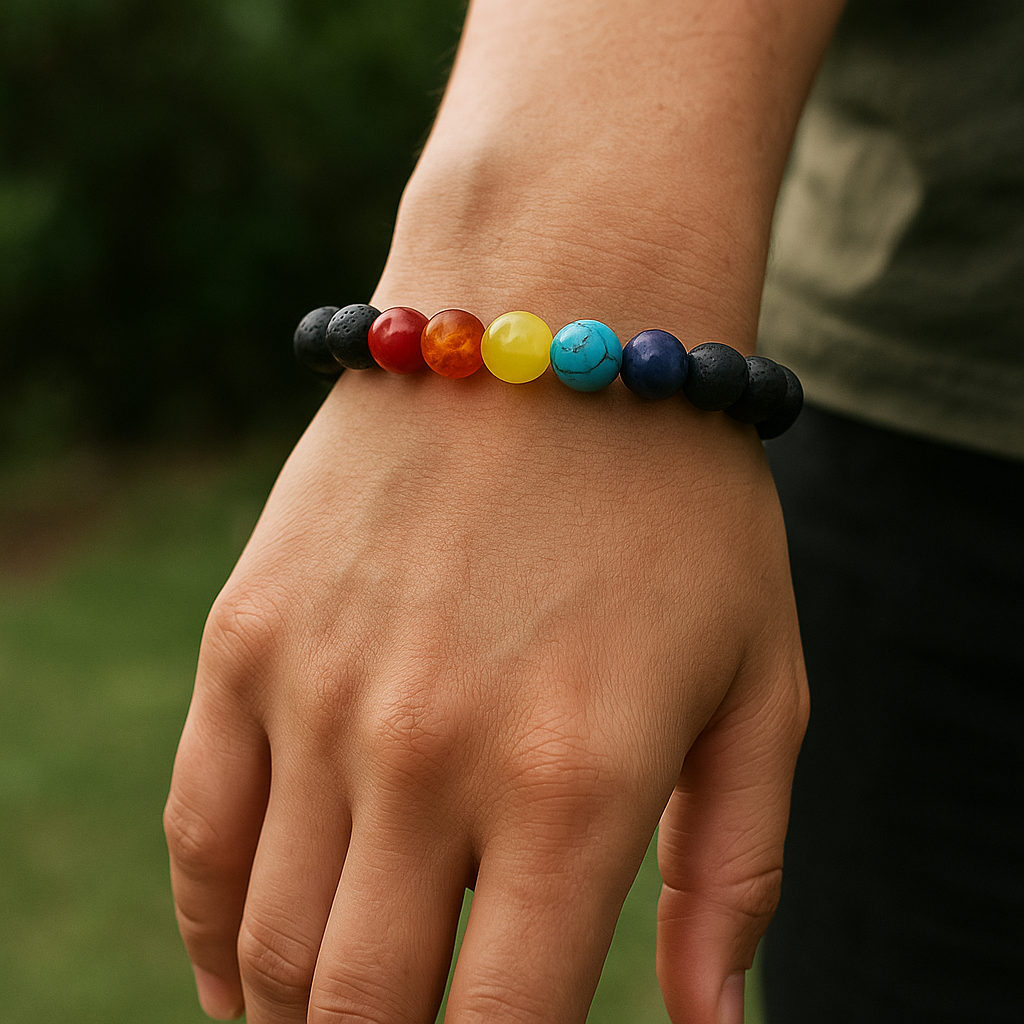 7-Chakra Bracelet with Lava - 10mm
