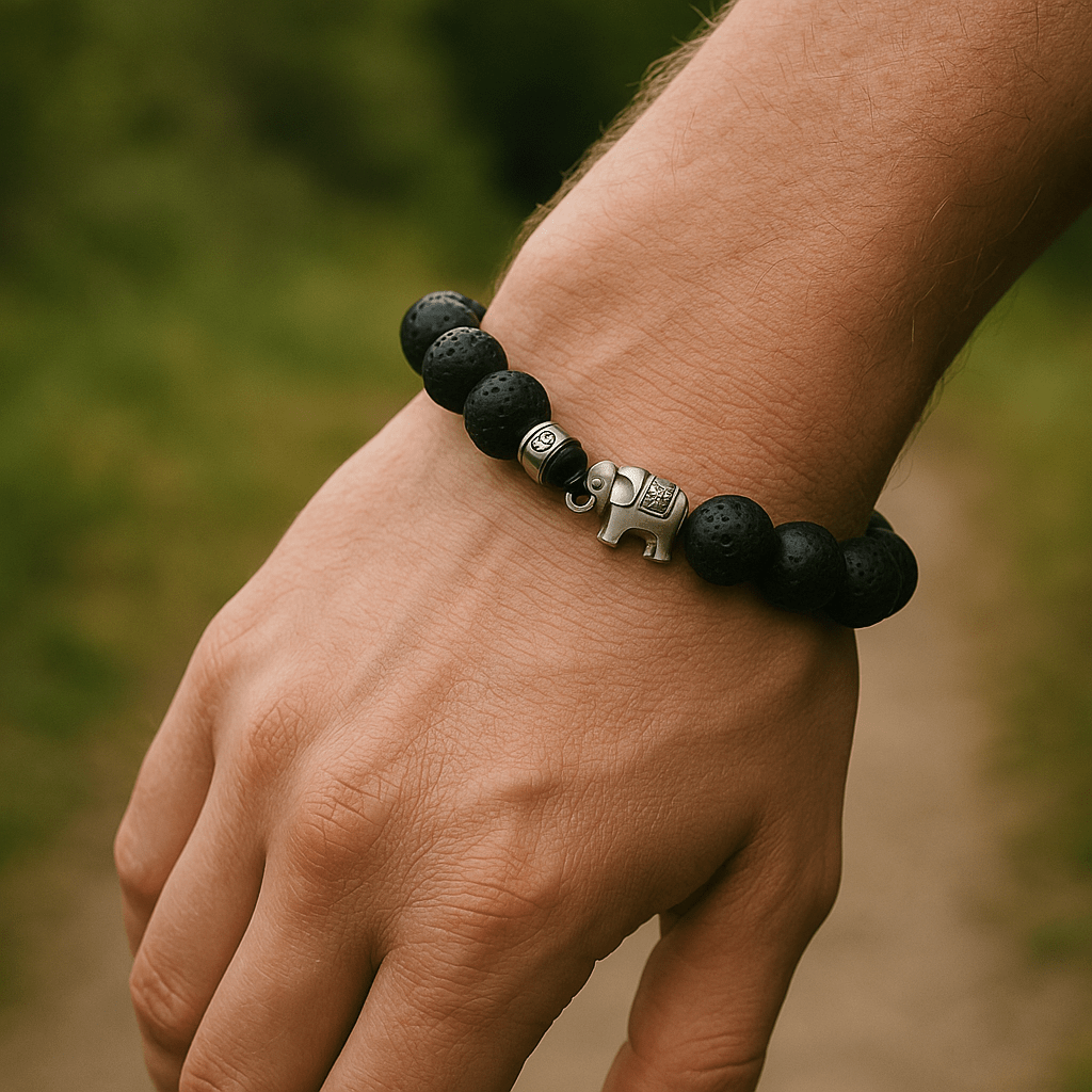 Elephant Bracelet With Lava Stone - 10mm - crystal lava stone bracelet - alternate view - Aroma Paradise