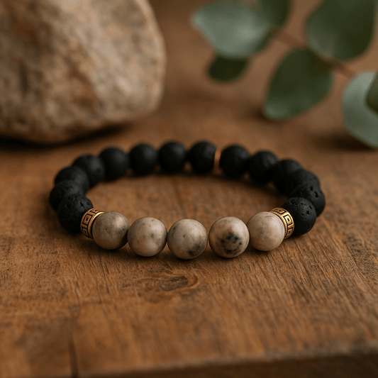 Red Picasso Jasper With Lava Bracelet - 10mm