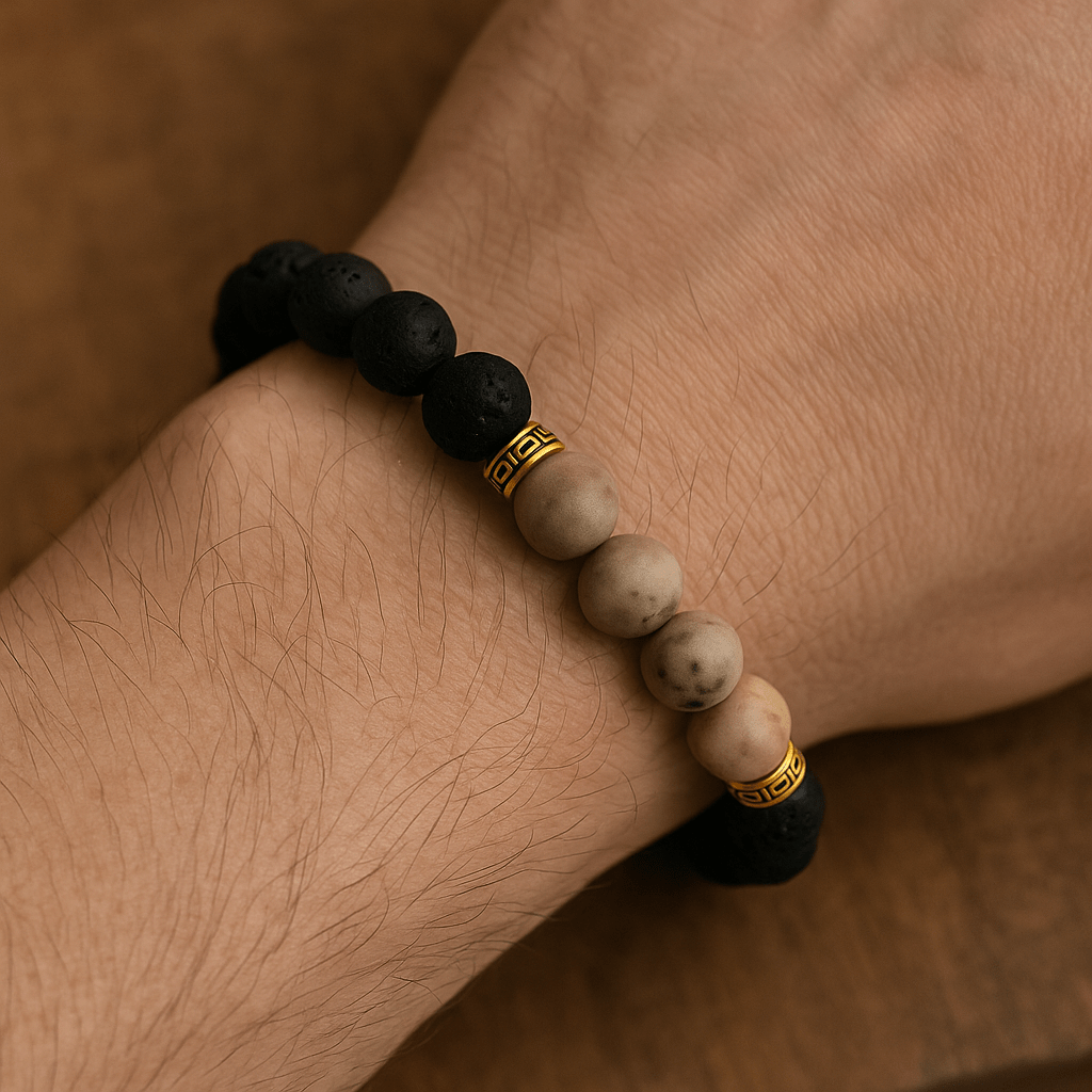 Red Picasso Jasper With Lava Bracelet - 10mm - crystal lava stone bracelet - alternate view - Aroma Paradise