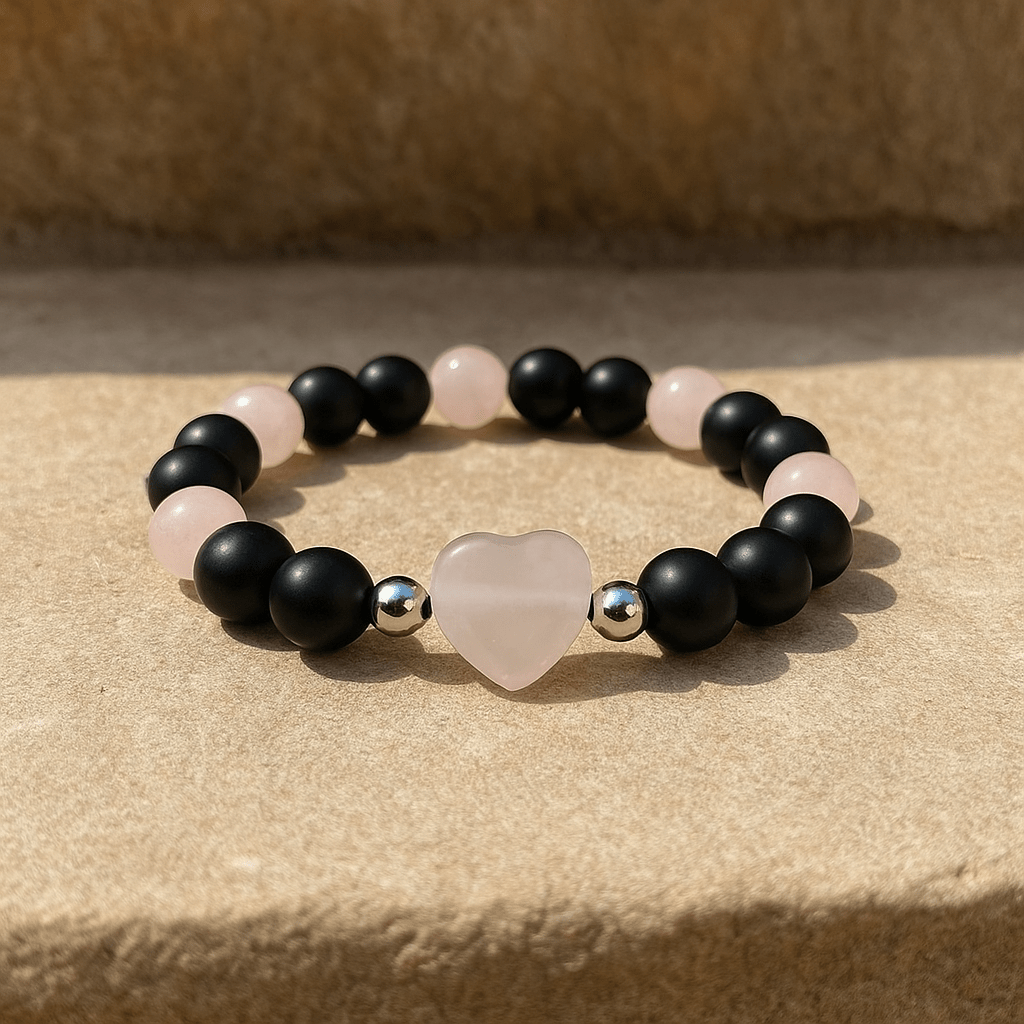 Rose Quartz Heart Crystal Bracelet - 8mm - crystal lava stone bracelet - Aroma Paradise