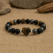 Tiger’s Eye Crystal Heart Bracelet - 8mm - crystal lava stone bracelet - Aroma Paradise
