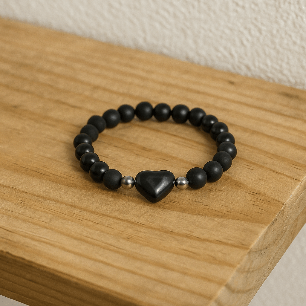 Obsidian Crystal Heart Bracelet - 8mm - crystal lava stone bracelet - Aroma Paradise