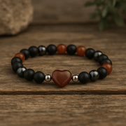 Red Agate Crystal Heart Bracelet - 8mm - crystal lava stone bracelet - Aroma Paradise