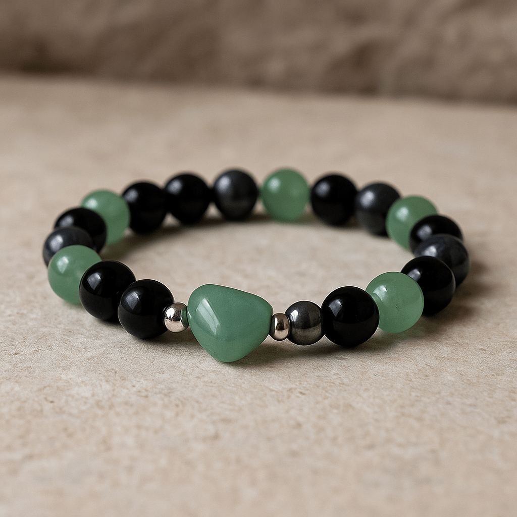 Green Aventurine Crystal Heart Bracelet - 8mm - crystal lava stone bracelet - Aroma Paradise