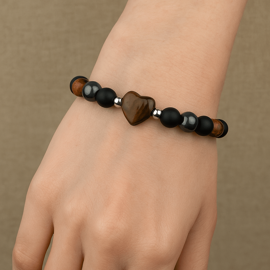 Tiger’s Eye Crystal Heart Bracelet - 8mm - crystal lava stone bracelet - alternate view - Aroma Paradise