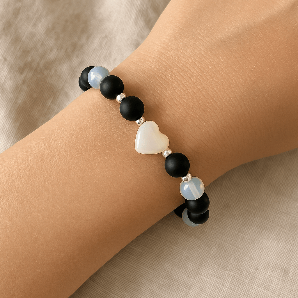 Opal Crystal Heart Bracelet - 8mm - crystal lava stone bracelet - alternate view - Aroma Paradise