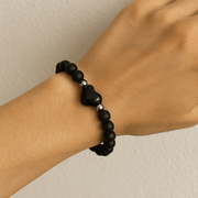 Obsidian Crystal Heart Bracelet - 8mm - crystal lava stone bracelet - alternate view - Aroma Paradise