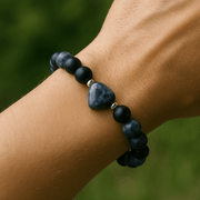 Lapis Lazuli Crystal Heart Bracelet - 8mm - crystal lava stone bracelet - alternate view - Aroma Paradise