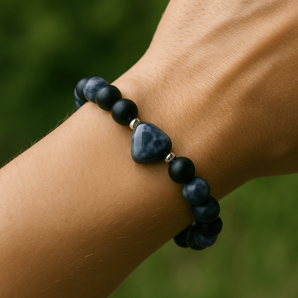 Lapis Lazuli Crystal Heart Bracelet - 8mm - crystal lava stone bracelet - alternate view - Aroma Paradise