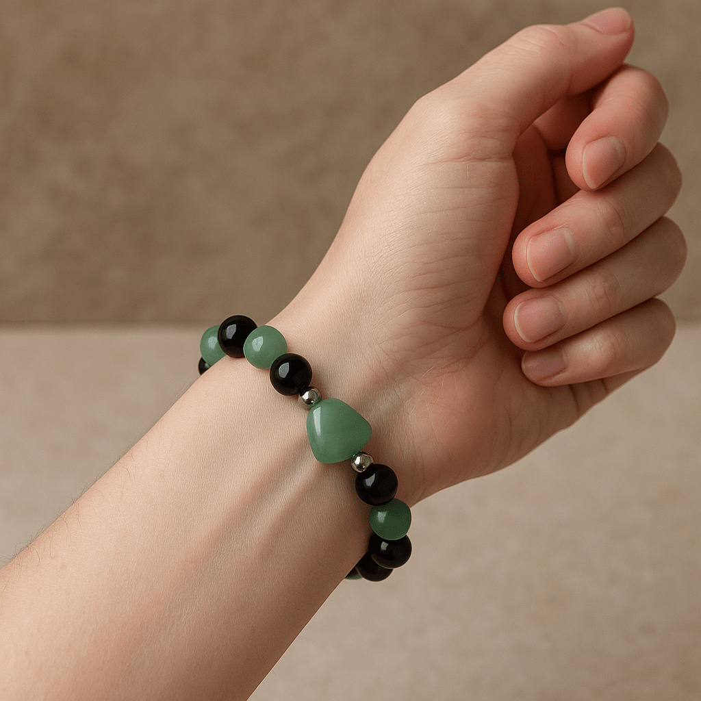 Green Aventurine Crystal Heart Bracelet - 8mm - crystal lava stone bracelet - alternate view - Aroma Paradise