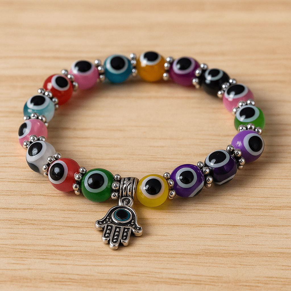 Evil Eye Bracelet - Beaded Design with Charms - 8mm - crystal lava stone bracelet - image 9 - Aroma Paradise