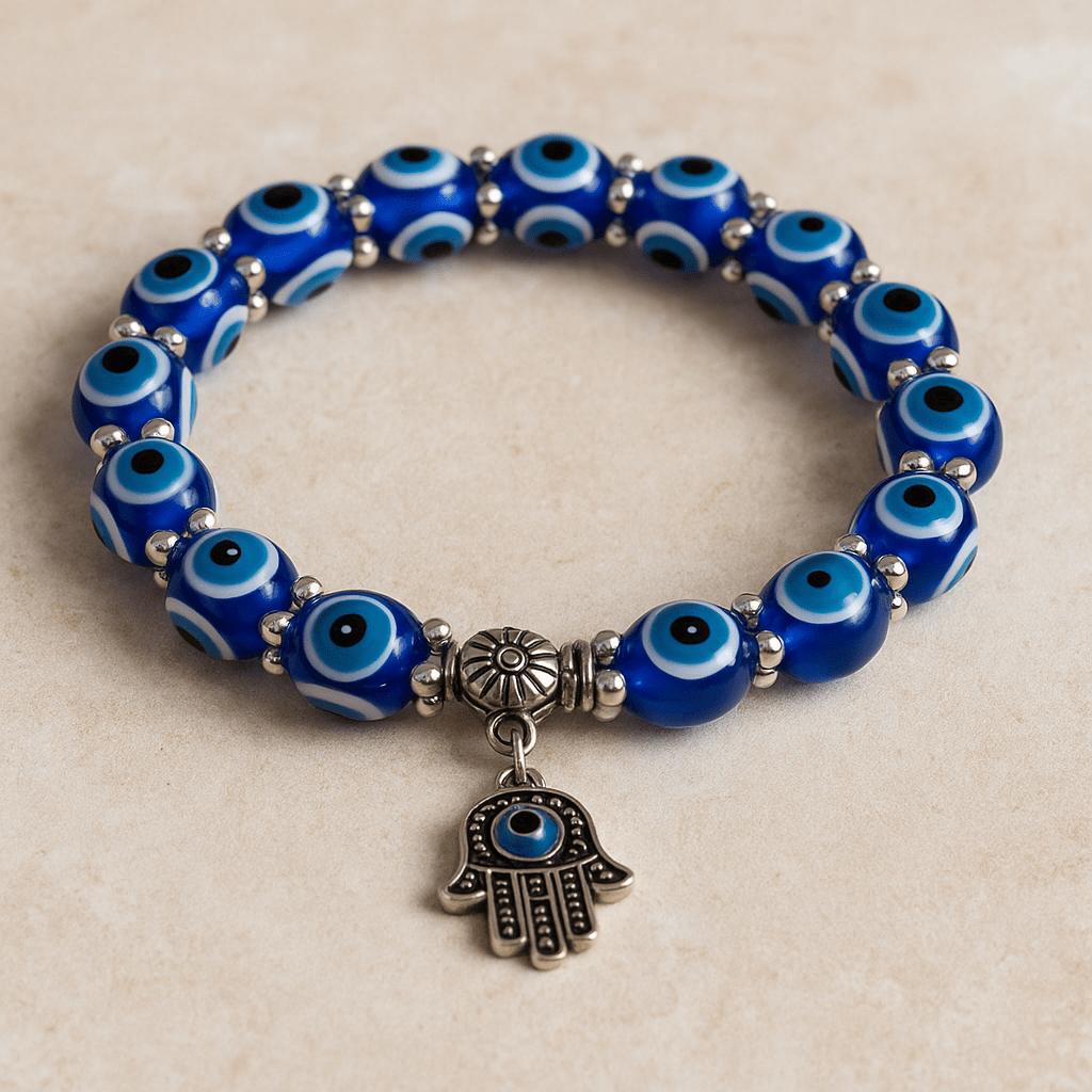 Evil Eye Bracelet - Beaded Design with Charms - 8mm - crystal lava stone bracelet - image 7 - Aroma Paradise