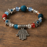 Evil Eye Bracelet - Beaded Design with Charms - 8mm - crystal lava stone bracelet - image 6 - Aroma Paradise