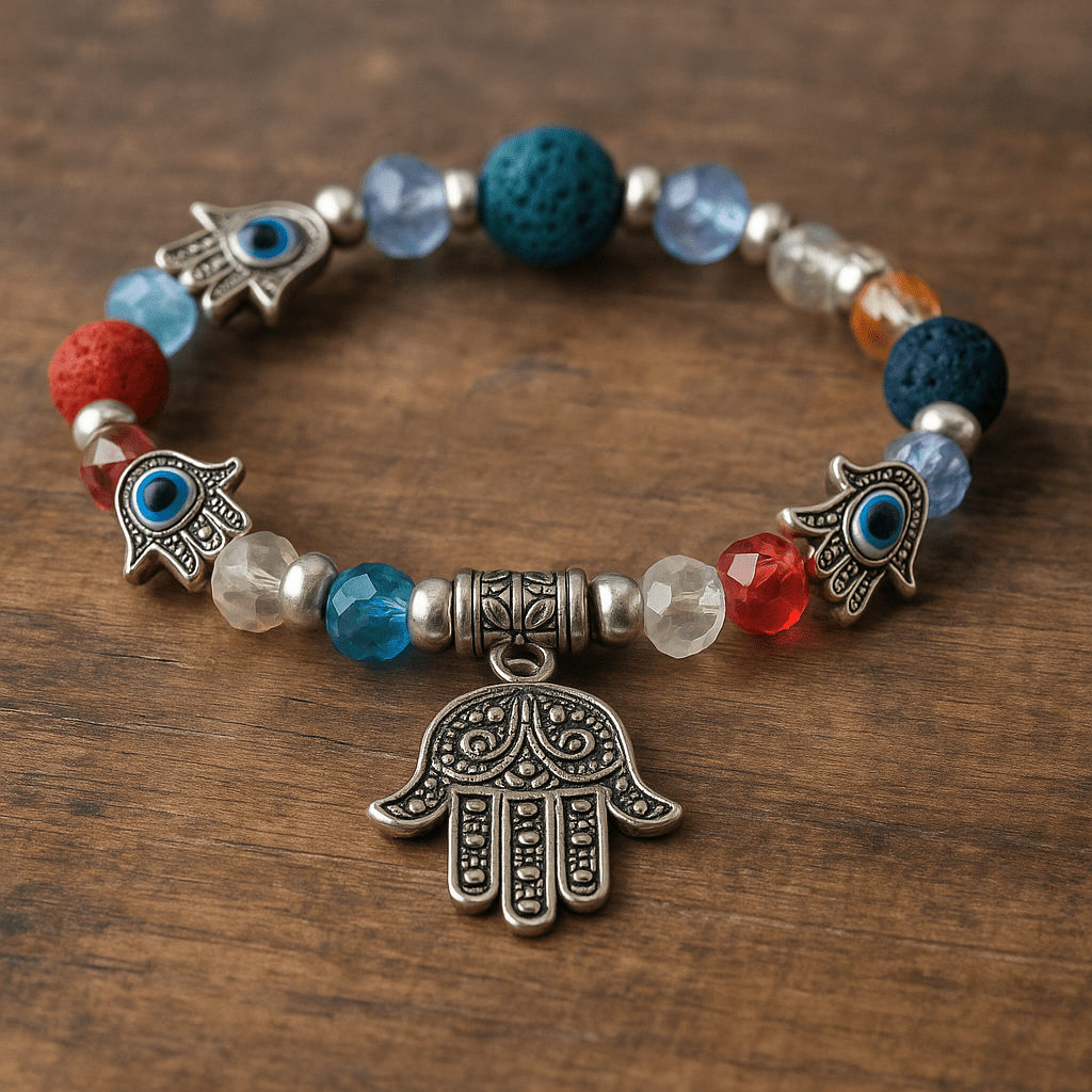 Evil Eye Bracelet - Beaded Design with Charms - 8mm - crystal lava stone bracelet - image 6 - Aroma Paradise
