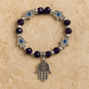 Evil Eye Bracelet - Beaded Design with Charms - 8mm - crystal lava stone bracelet - alternate view - Aroma Paradise