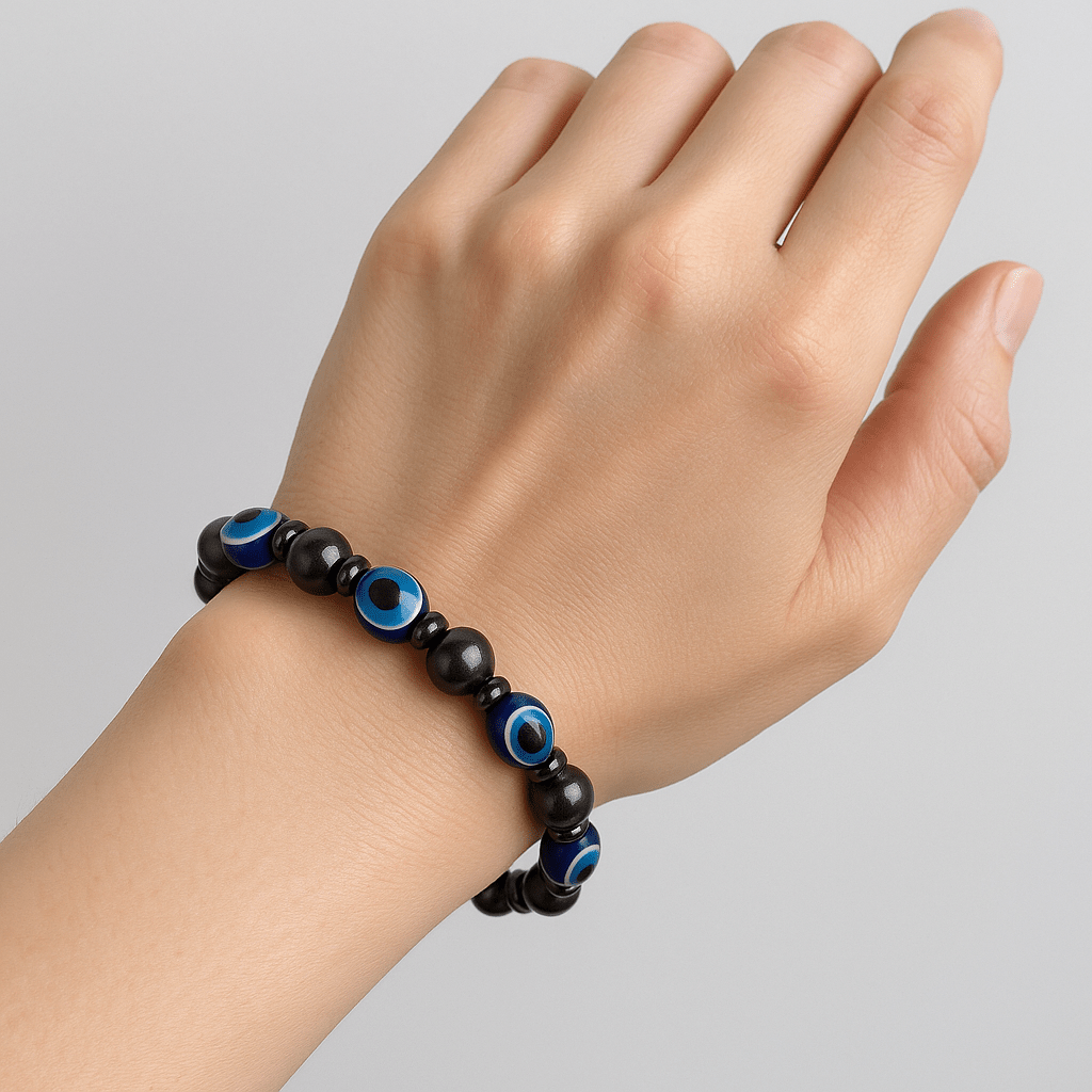 Magnetic Evil Eye Bracelet - 8mm - crystal lava stone bracelet - alternate view - Aroma Paradise