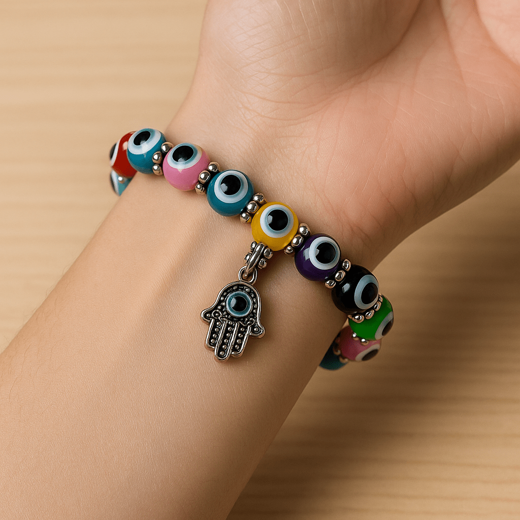 Evil Eye Bracelet - Beaded Design with Charms - 8mm - crystal lava stone bracelet - image 10 - Aroma Paradise