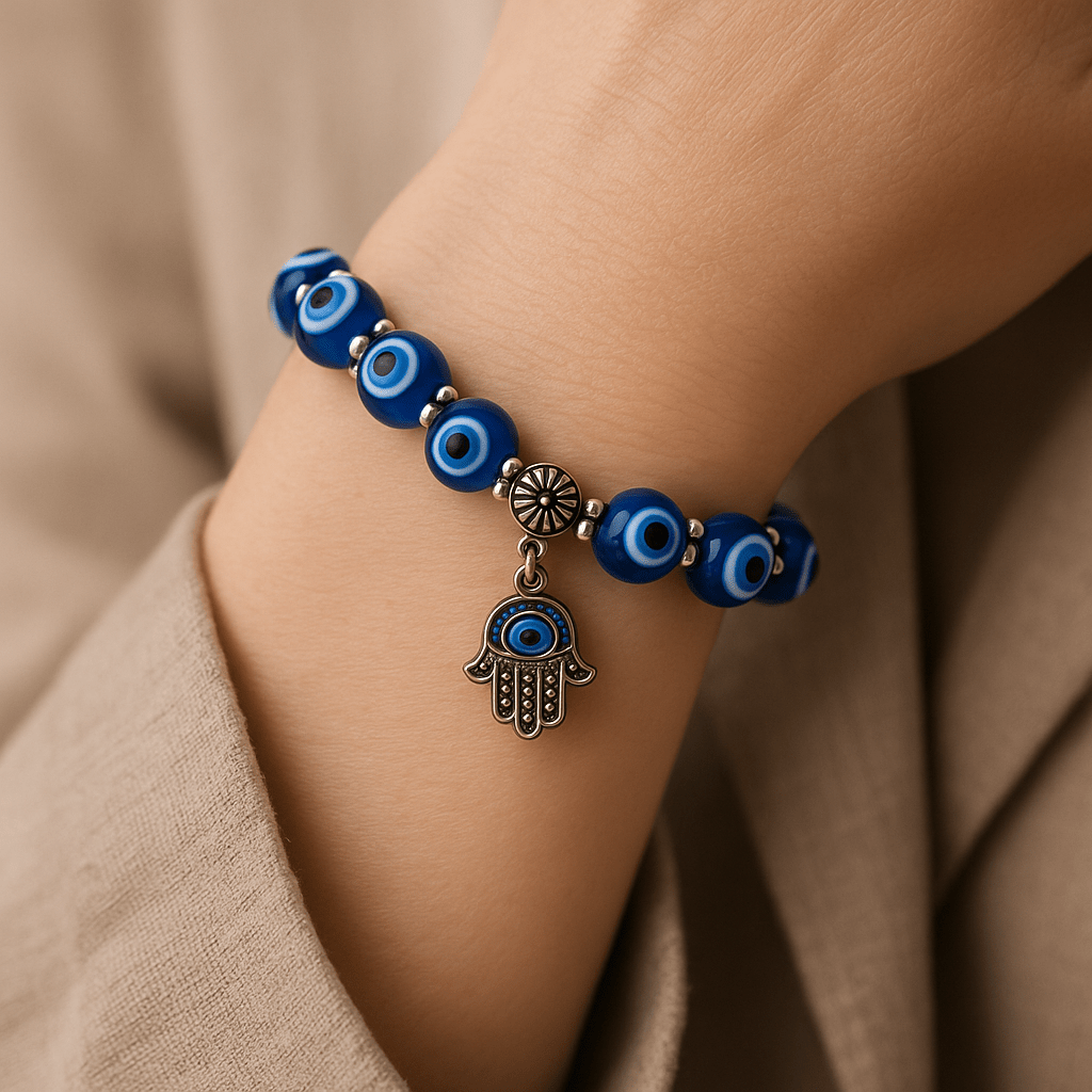 Evil Eye Bracelet - Beaded Design with Charms - 8mm - crystal lava stone bracelet - image 8 - Aroma Paradise