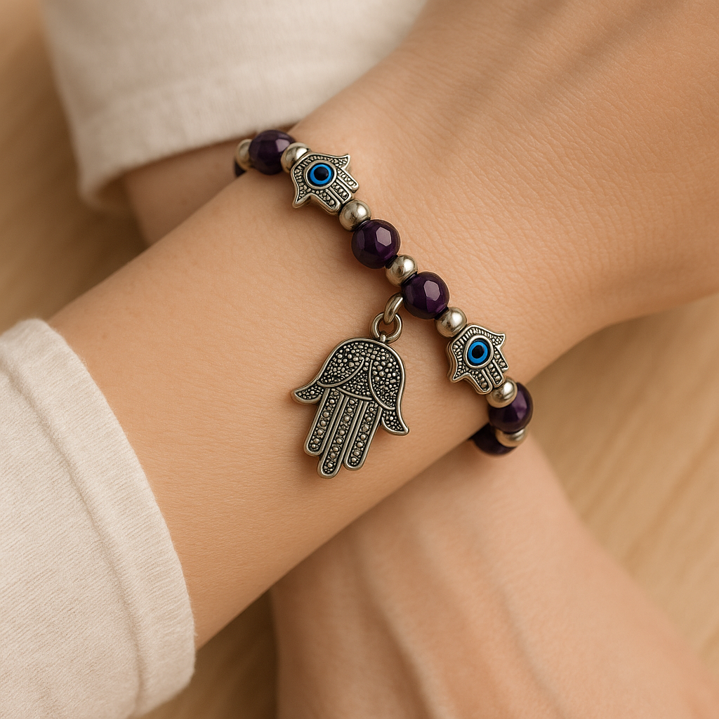 Evil Eye Bracelet - 8mm (Purple)