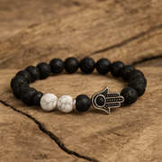 Howlite Hamsa Hand Bracelet - 8mm - crystal lava stone bracelet - Aroma Paradise