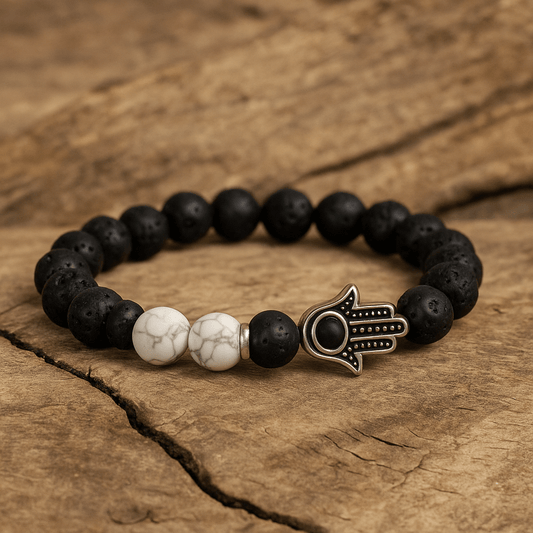Howlite Hamsa Hand Bracelet - 8mm
