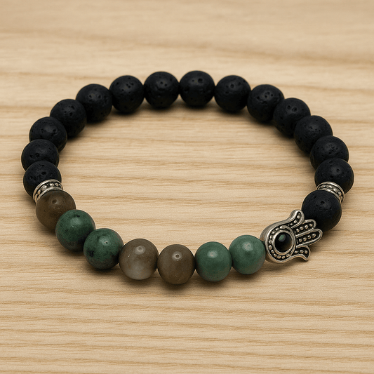 Amazonite Hamsa Hand Bracelet - 8mm