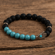 Turquoise Hamsa Hand Bracelet - 8mm - crystal lava stone bracelet - Aroma Paradise