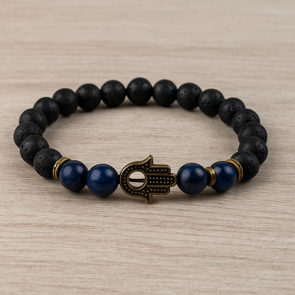 Lapis Lazuli Hamsa Hand Bracelet - 8mm