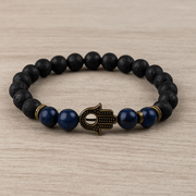 Lapis Lazuli Hamsa Hand Bracelet - 8mm - crystal lava stone bracelet - Aroma Paradise
