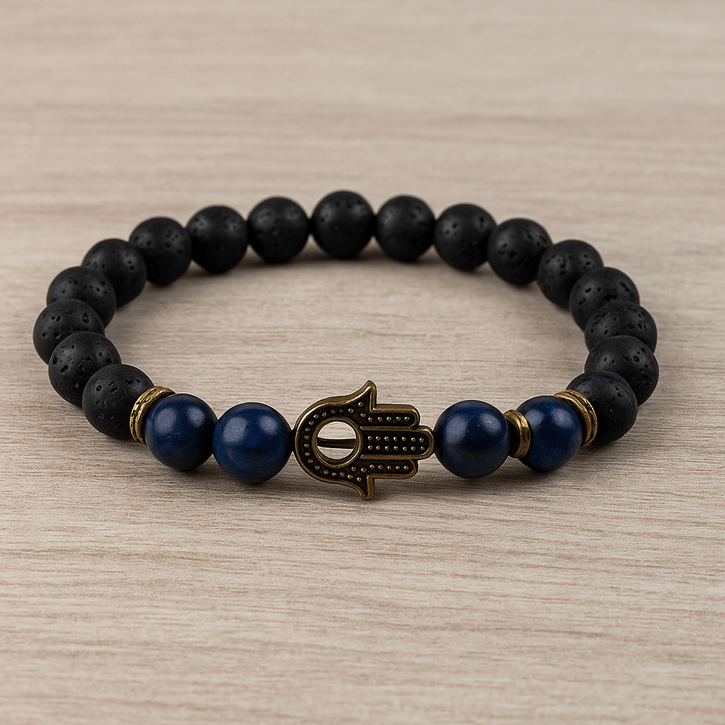 Lapis Lazuli Hamsa Hand Bracelet - 8mm - crystal lava stone bracelet - Aroma Paradise