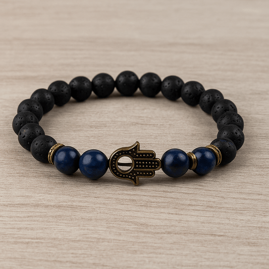 Hamsa Hand Bracelet with Gemstone – Lapis Lazuli, Turquoise, Howlite, Amazonite - 8mm