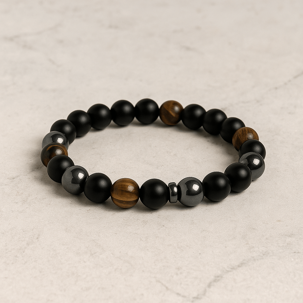 Triple Protection Tiger’s Eye Obsidian Crystal Bracelet with Natural Stone Beads - crystal lava stone bracelet - lifestyle shot - Aroma Paradise
