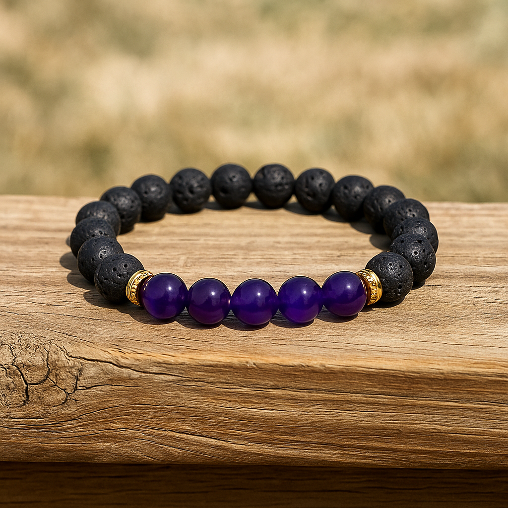 Amethyst Lava Stone Bracelet - 8mm