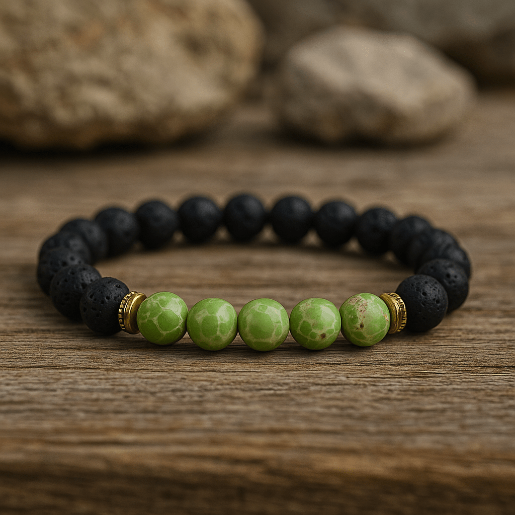7-Chakra crystal lava stone aromatherapy bracelet - in use - Aroma Paradise