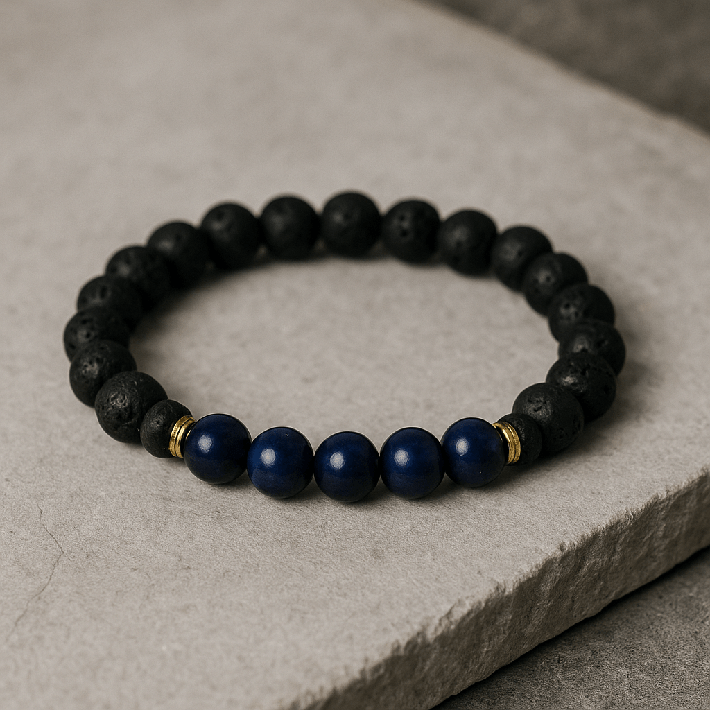 7-Chakra crystal lava stone aromatherapy bracelet - detail view - Aroma Paradise