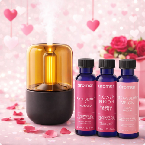 The Candlelit Romance Bundle - Raspberry + Flower Fusion + Strawberry Melon Fragrance Oil aroma diffuser - Aroma Paradise