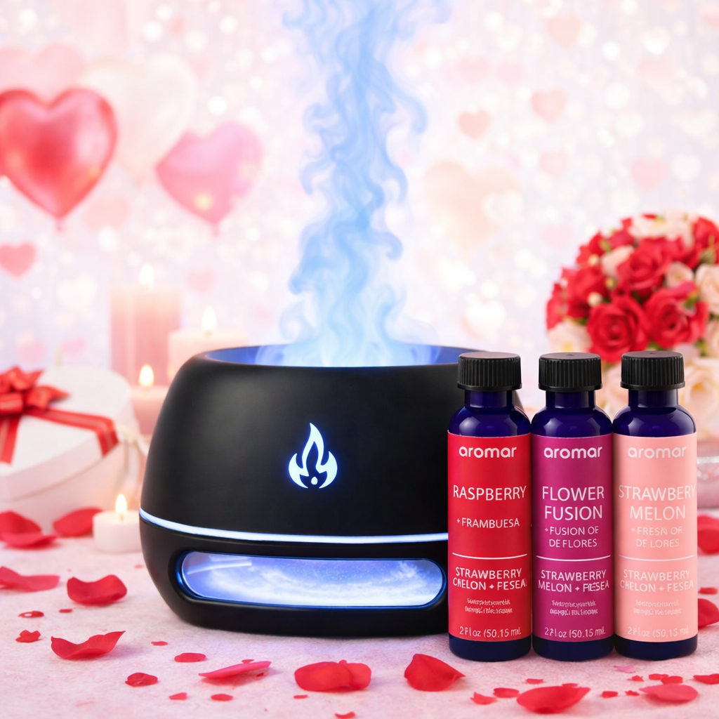 The Himalayan Glow Romance Bundle - Raspberry + Flower Fusion + Strawberry Melon Fragrance Oil aroma diffuser - Aroma Paradise