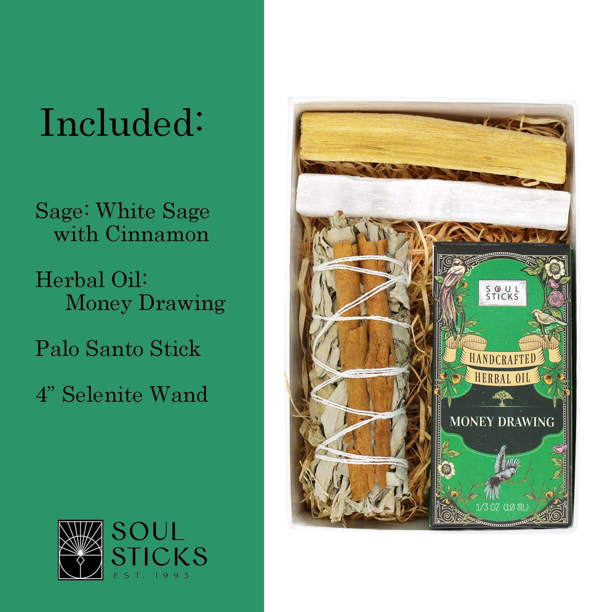 Soul Sticks - Money Drawing Intention Kit - detail view - Aroma Paradise