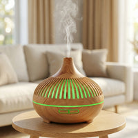 Wood Grain Net Pot Humidifying Essential Oil Diffuser – 500ml, 10-Hour Runtime, Remote, Timer