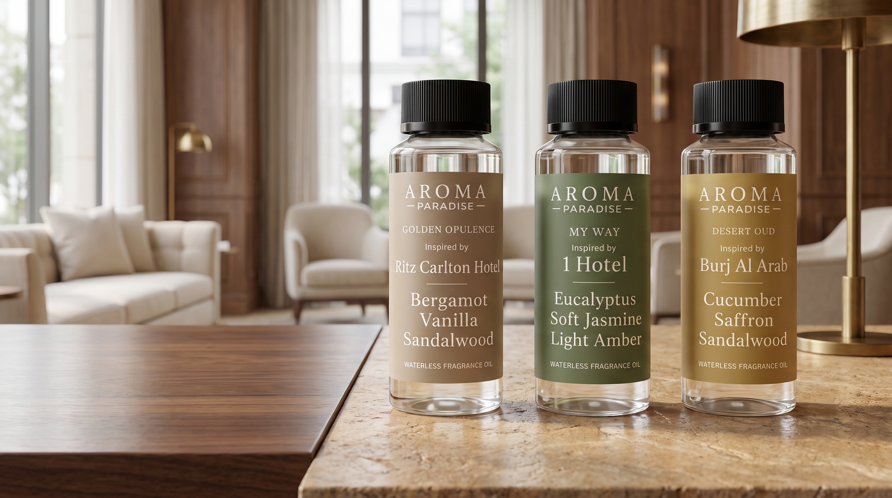 “Inspirado en hoteles” describe una dirección aromática y no implica afiliación con el hotel mencionado.