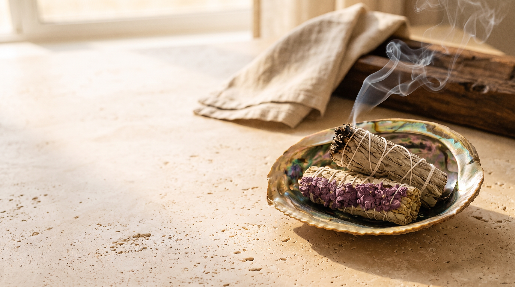 Manojos reales de Aroma Paradise en un ambiente tranquilo para rituales en casa.