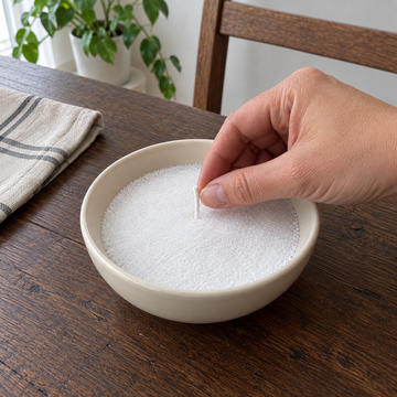 Placing a cotton wick upright in candle sand