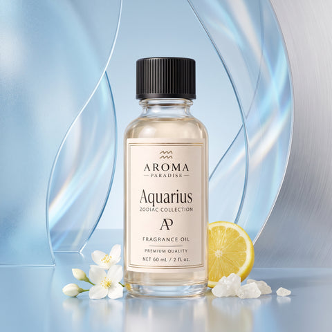 Aquarius Zodiac fragrance oil in an editorial scent setting - Aroma Paradise
