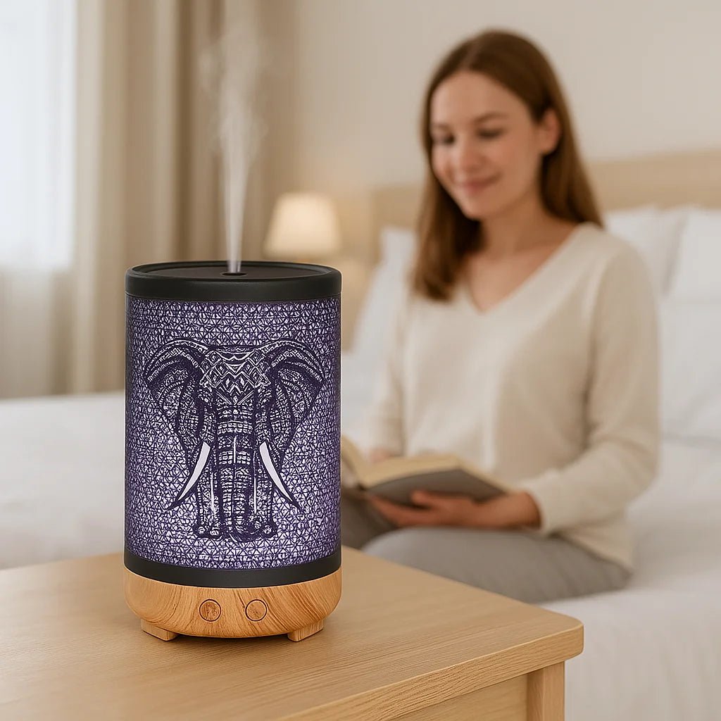 Elephant Ultrasonic Essential Oil Diffuser & Cool Mist Humidifier – LED Night Light, Auto Shut-Off & Whisper Quiet for Home & Office - Metal - 100 ml ultrasonic essential oil diffuser and humidifier - alternate view - Aroma Paradise