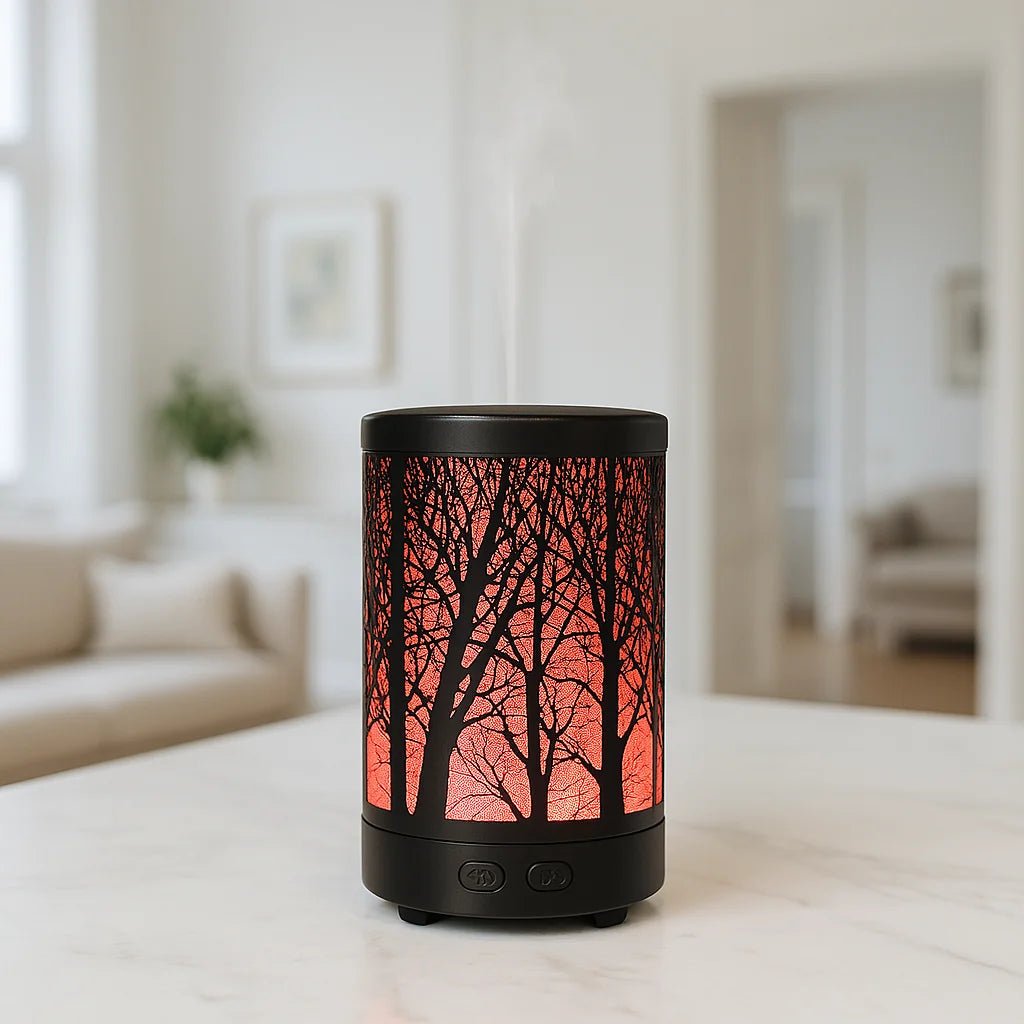 Forest Ultrasonic Essential Oil Diffuser & Cool Mist Humidifier – LED Night Light, Auto Shut-Off & Whisper Quiet for Home & Office - Metal - 100 ml ultrasonic essential oil diffuser and humidifier - alternate view - Aroma Paradise